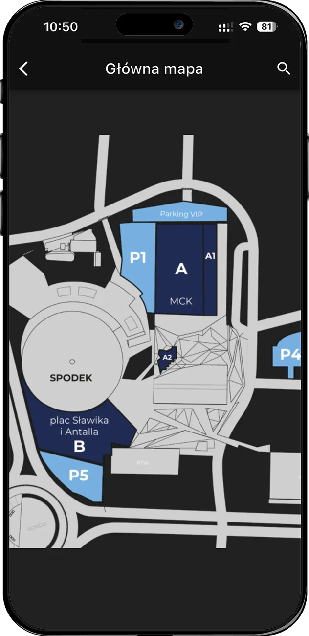 Interactive map of the event area in the Expo Connect application
