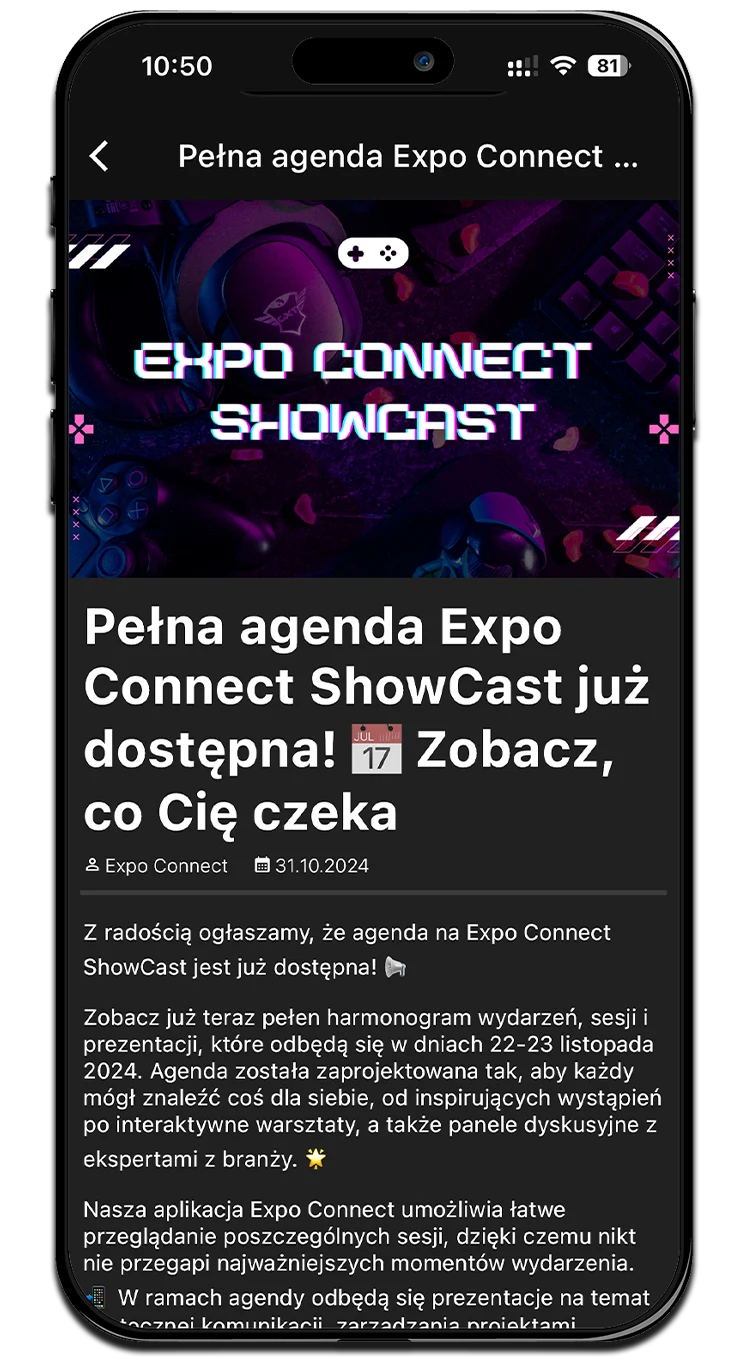 News view in the Expo Connect mobile application